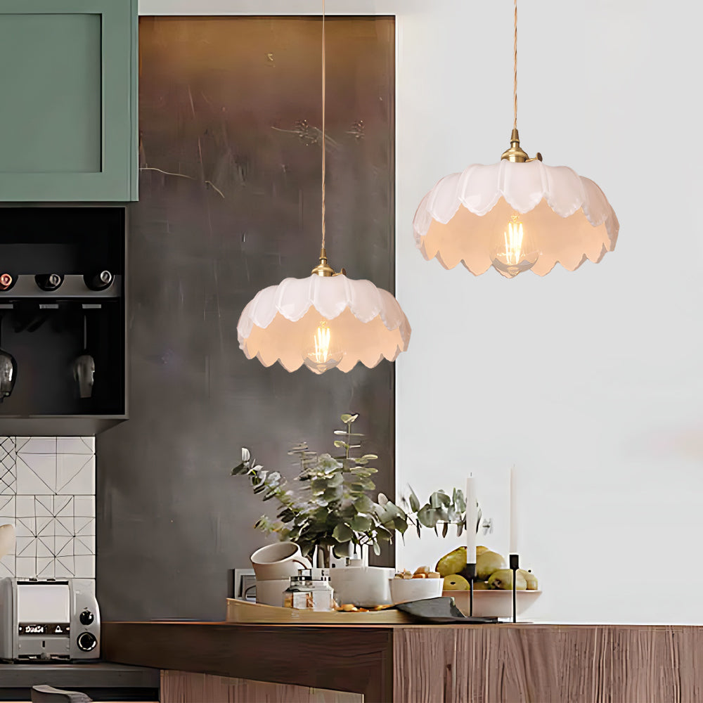 BrassBloom - Vintage Hanging Lamp of Glass and Brass for Living Room and Dining Room
