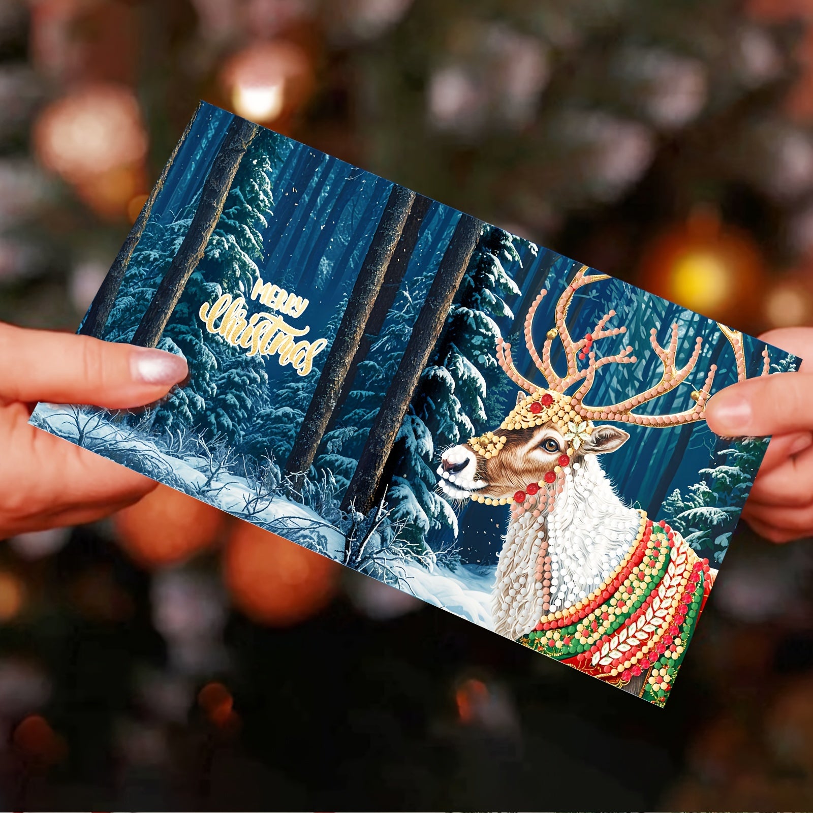 Kit di Biglietti di Natale con 12 pezzi per Pittura Diamante Fai-da-te - Design di Babbo Natale e Animali, Biglietti di Auguri Festivi per Auguri di Natale e Favoriti delle Feste