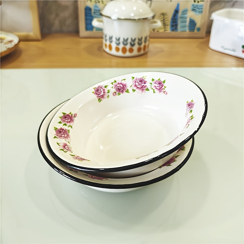 FlowerEnamel - Conjunto de 3 Peças Tigelas de Esmalte com Flores Vintage para Cozinha e Sala de Jantar