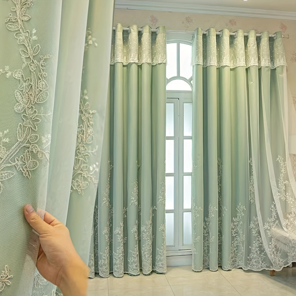 2 Piezas Cortinas Bordadas de Hada Elfo - Paneles de Cortina Translúcidos con Tela Integrada y Anillas