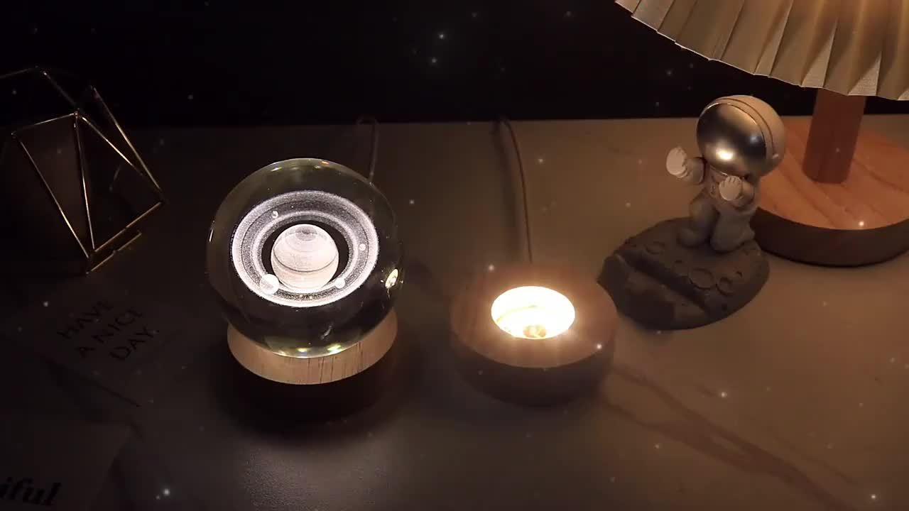 LuminaSphere - 3D Crystal Ball LED Table Lamp with Wooden Base