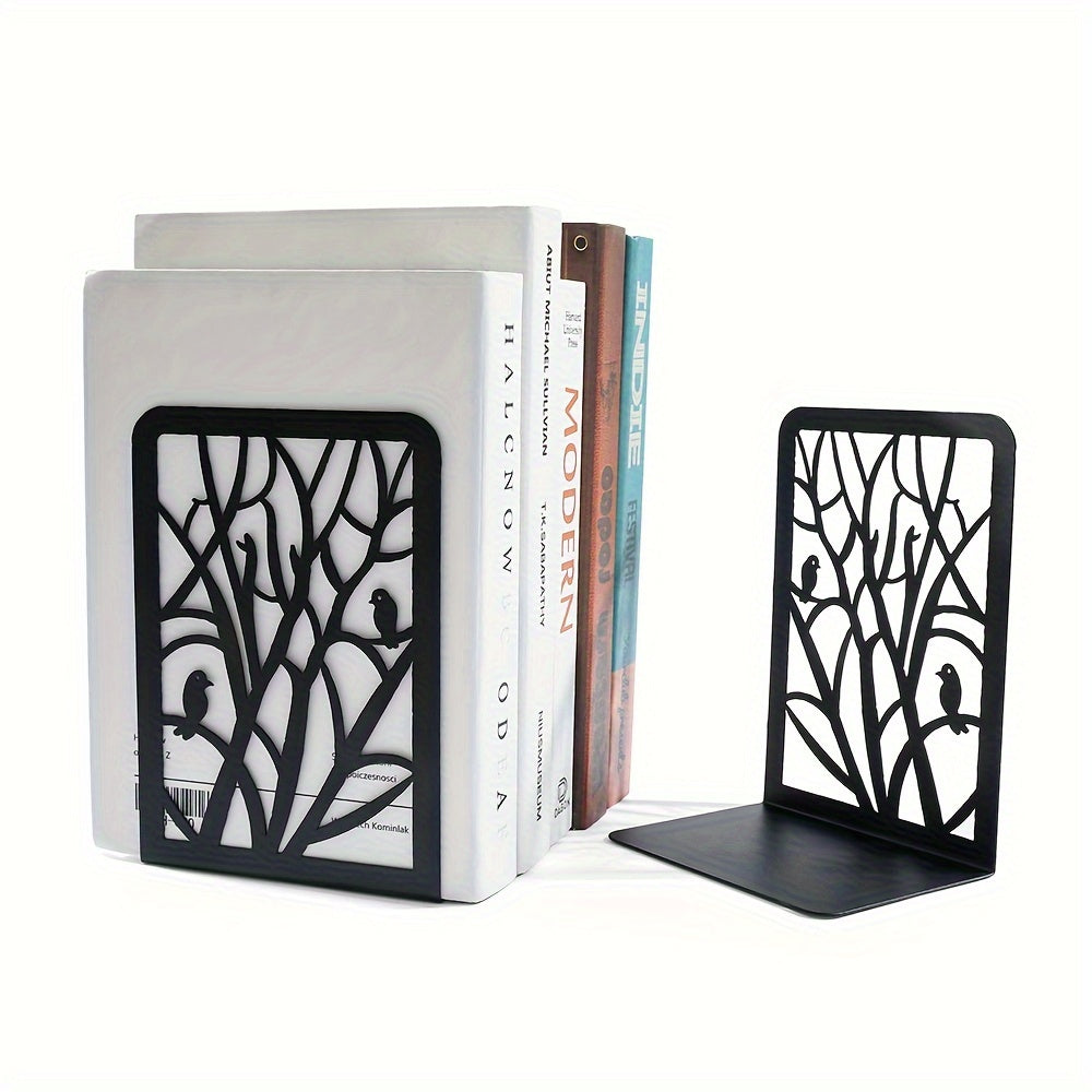 Apoio para Livros Árvore Pássaro - Apoios Pretos para Prateleiras de Livros e Decoração