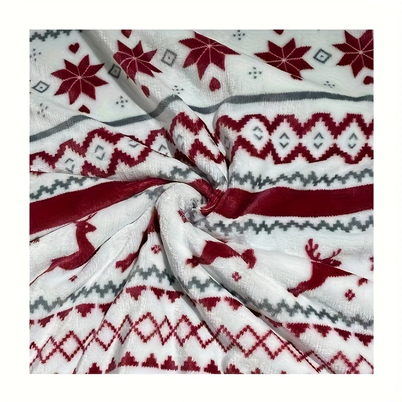 Coperta Sherpa Natalizia - Morbida Coperta in Pile di Peluche con Motivo di Renne e Fiocchi di Neve
