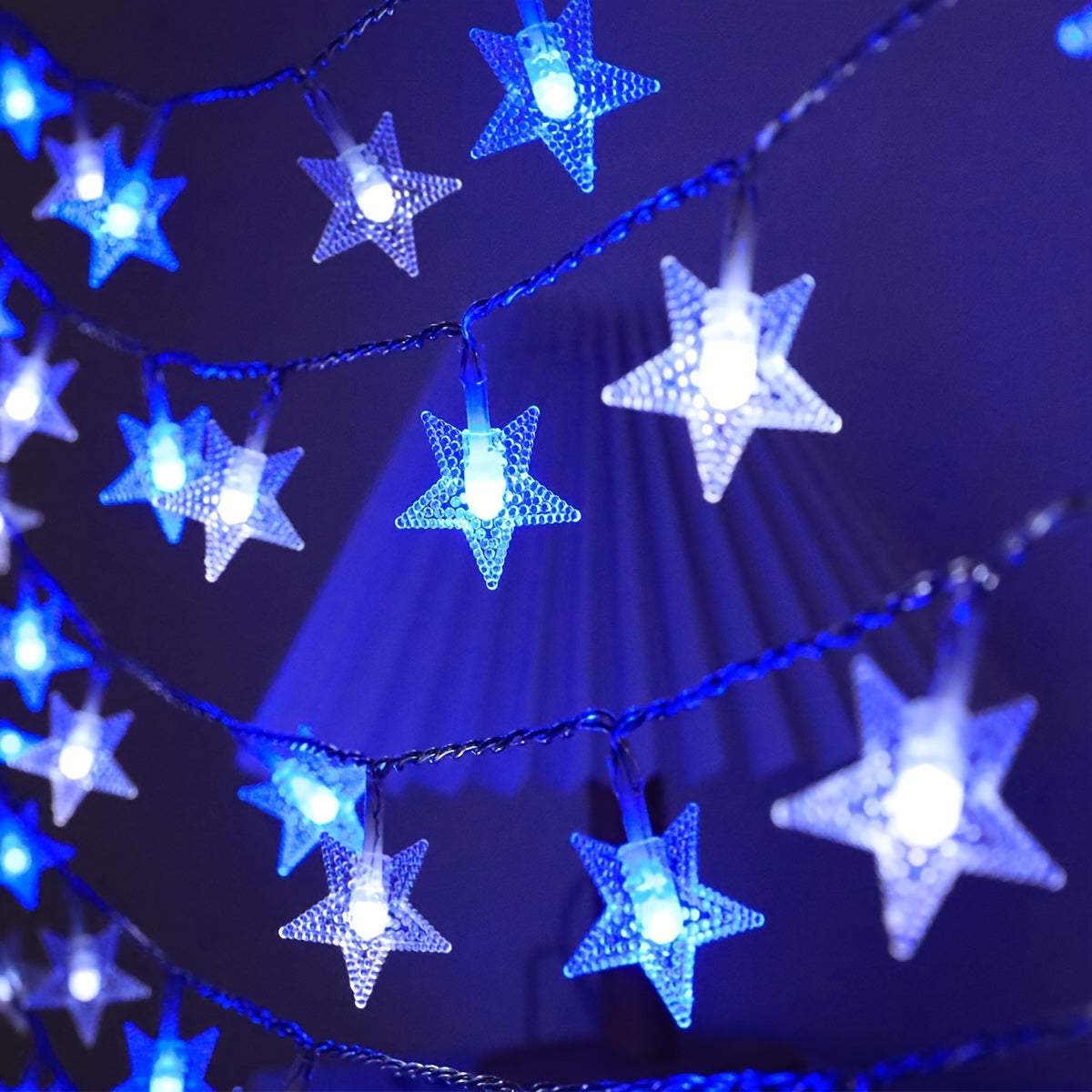 LuxeGlow - Blauwe & Witte Sterren LED Lichtslinger op Batterijen, Perfec