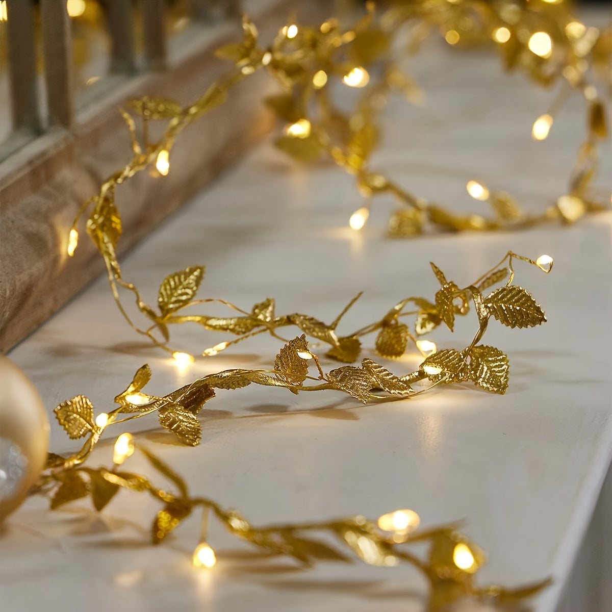 GoldenLeaf - Luci fatate a foglia LED dorata per decorazione interna