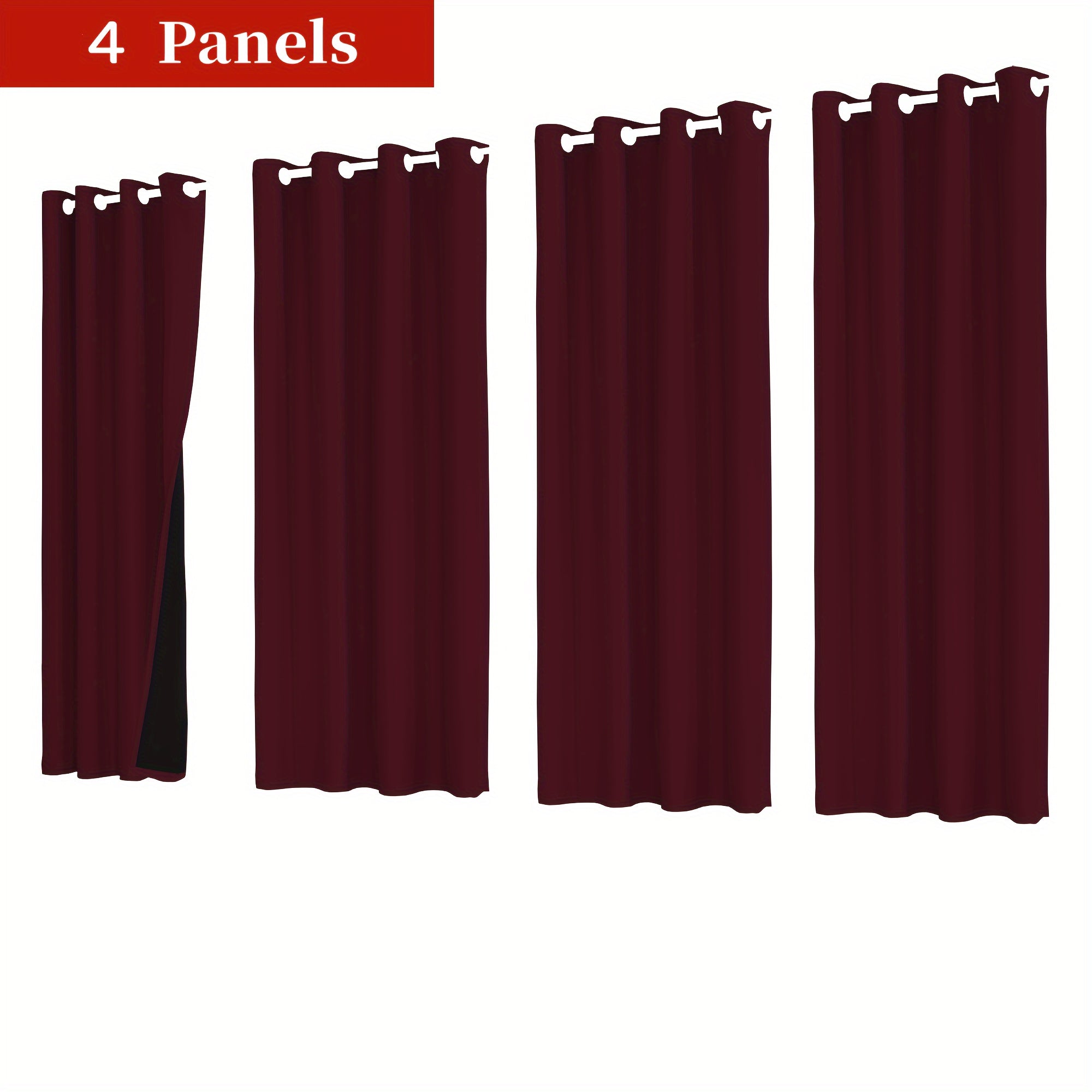 4-piece Set of Blackout Curtains with Rings - Heat Insulating, Privacy Protection