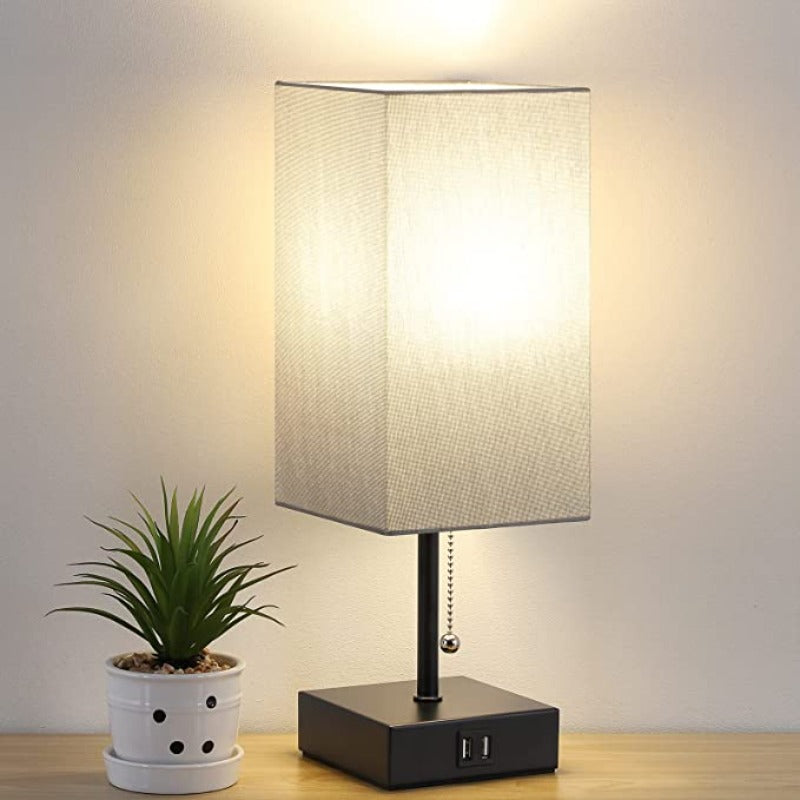 Lampada da tavolo USB - Lampada da tavolo con 2 porte di ricarica USB, lampada LED 2700K, paralume in lino