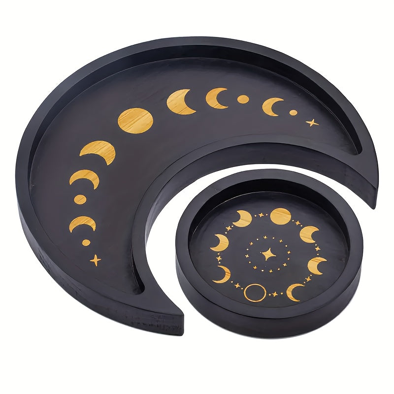 MoonWood - Black Wooden Jewelry Dish with Moon Phases