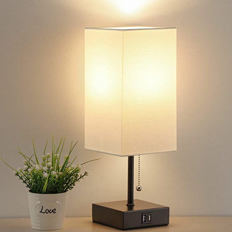 Lampada da tavolo USB - Lampada da tavolo con 2 porte di ricarica USB, lampada LED 2700K, paralume in lino