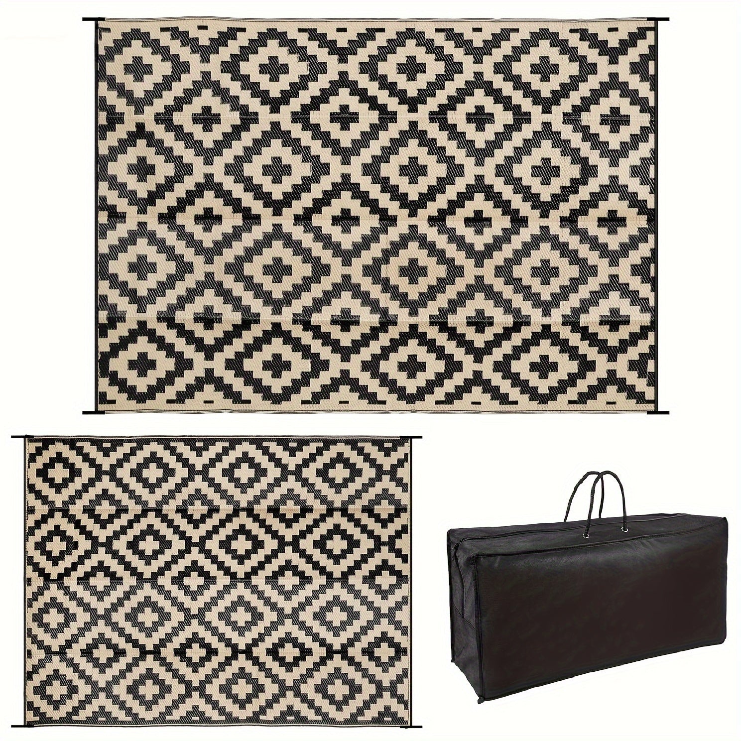 Alfombra exterior plegable estilo bohemio – alfombra de patio impermeable y reversible para balcón, terraza, camping y autocaravana