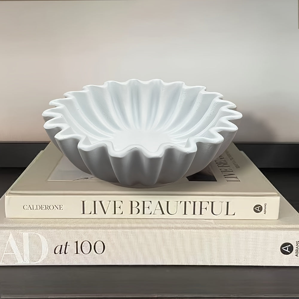 EleganceBowl - Tigela de Resina com Sulcos e Bordas Onduladas para Decoração de Sala de Estar