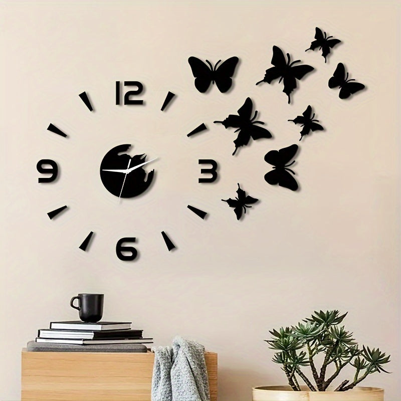 AcrylicButterfly - Relógio de Parede Espelho 3D Borboleta Faça Você Mesmo