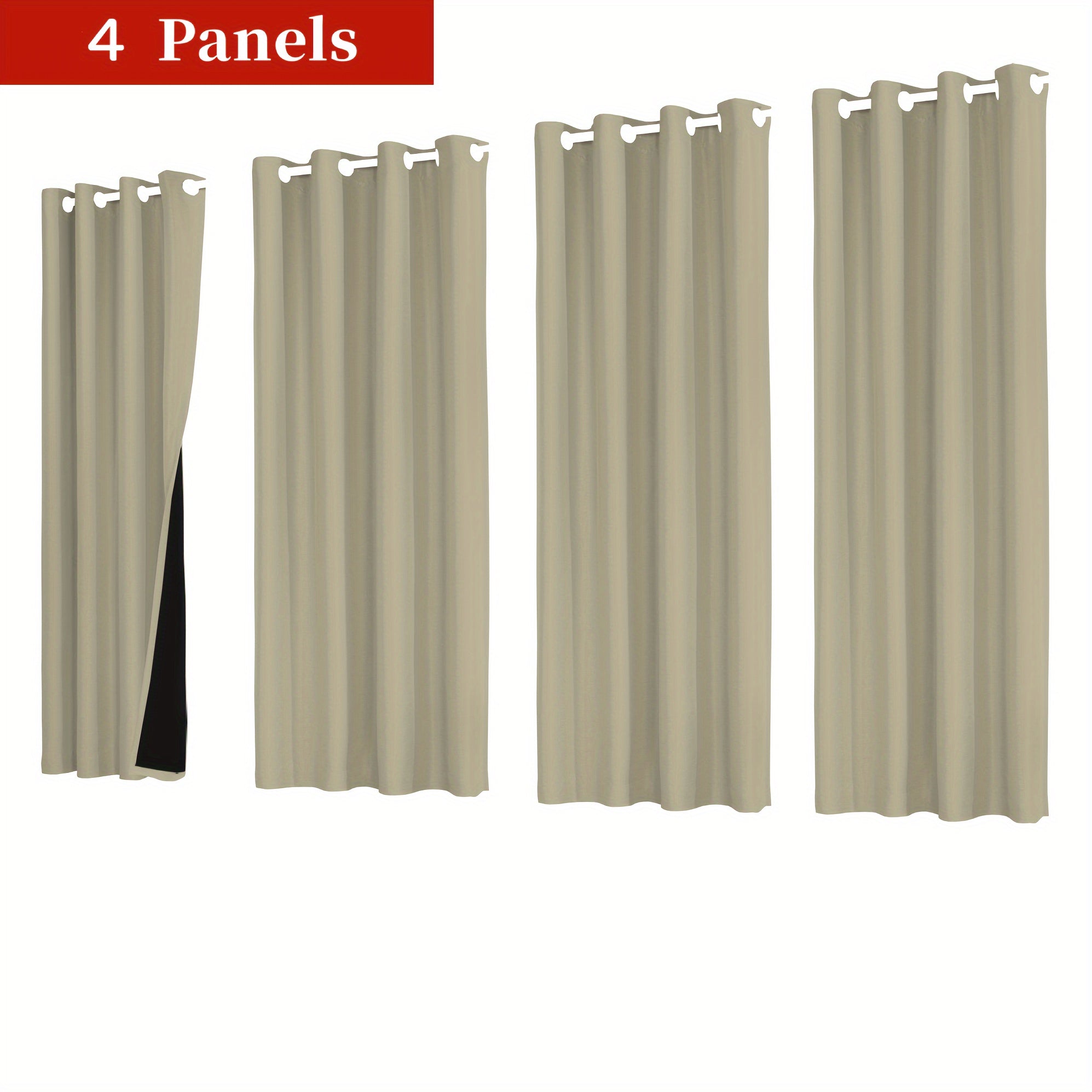 4-piece Set of Blackout Curtains with Rings - Heat Insulating, Privacy Protection