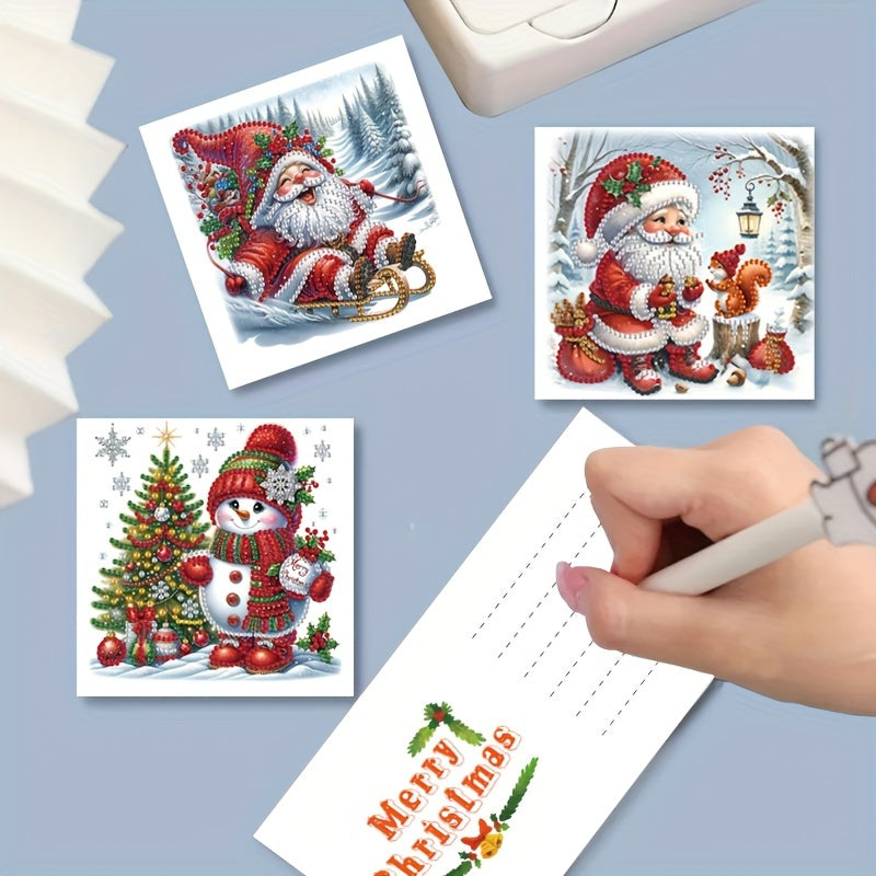 6-Pack Christmas Diamond Painting Card Kit - Festive Greeting Cards with Snowman, Santa Claus, Christmas Tree, Flowers, Birds, and Squirrel Designs, Unique Handmade Gift Set for Loved Ones