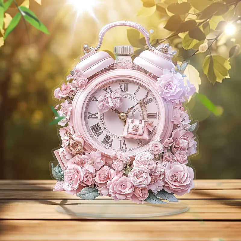 BohoClock - Bohemian Pink Flower Alarm Clock with Acrylic Display