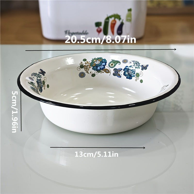 FlowerEnamel - Conjunto de 3 Peças Tigelas de Esmalte com Flores Vintage para Cozinha e Sala de Jantar