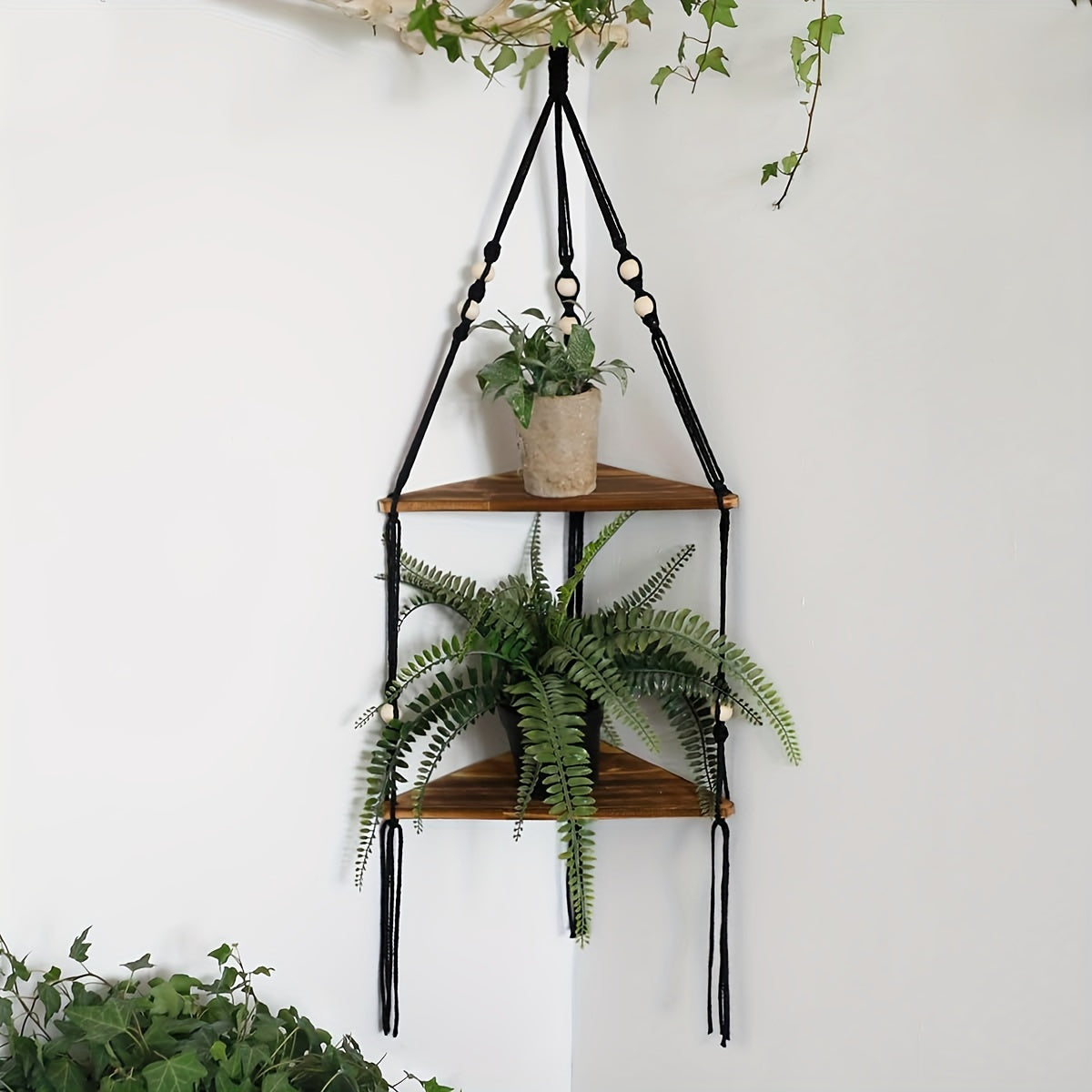 MacrameShelf - Boho Floating Shelves with 2 Layers for Bedroom, Bathroom & Living Room