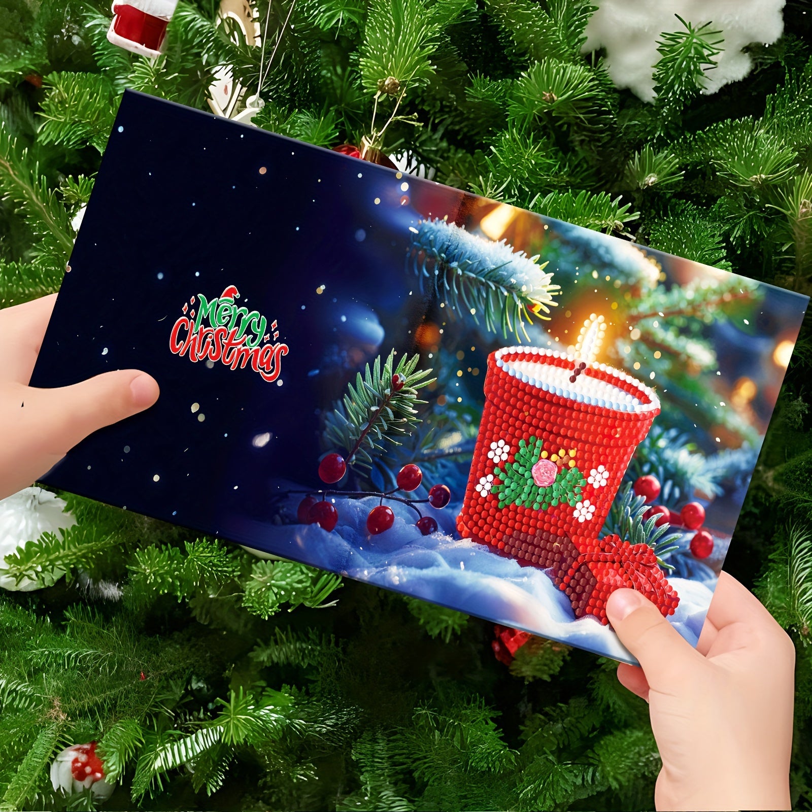 Kit di Biglietti d'Auguri con 12 pezzi di Pittura Diamante Fai-da-te - Design di Pupazzo di Neve e Cervo per Natale, Ringraziamento, Compleanni - Perfetto Regalo Creativo per Famiglia e Amici