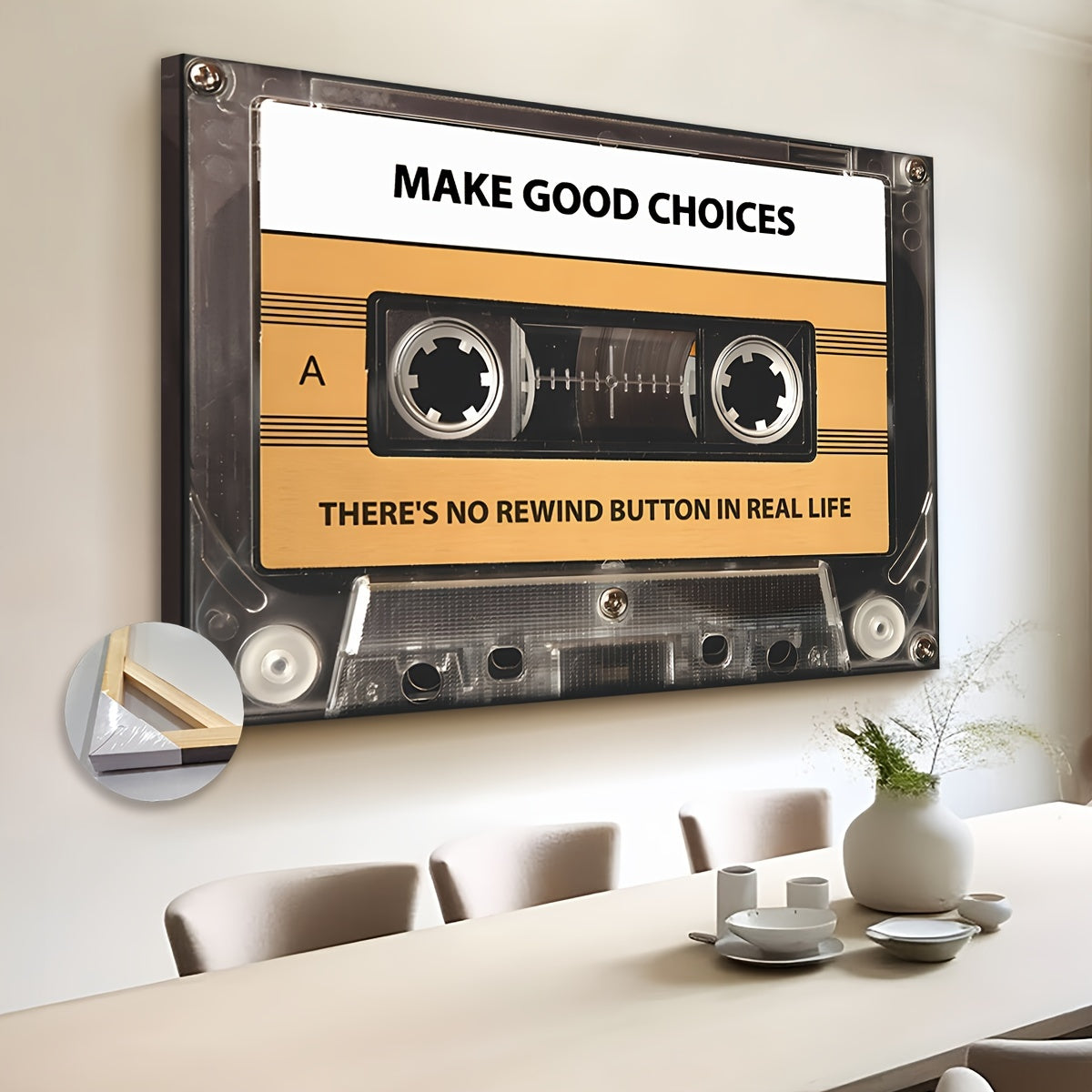 Lienzo Extra Grande de Cinta Cassette Retro - Cita Inspiradora, Listo para Colgar, Perfecto para Sala de Estar y Oficina