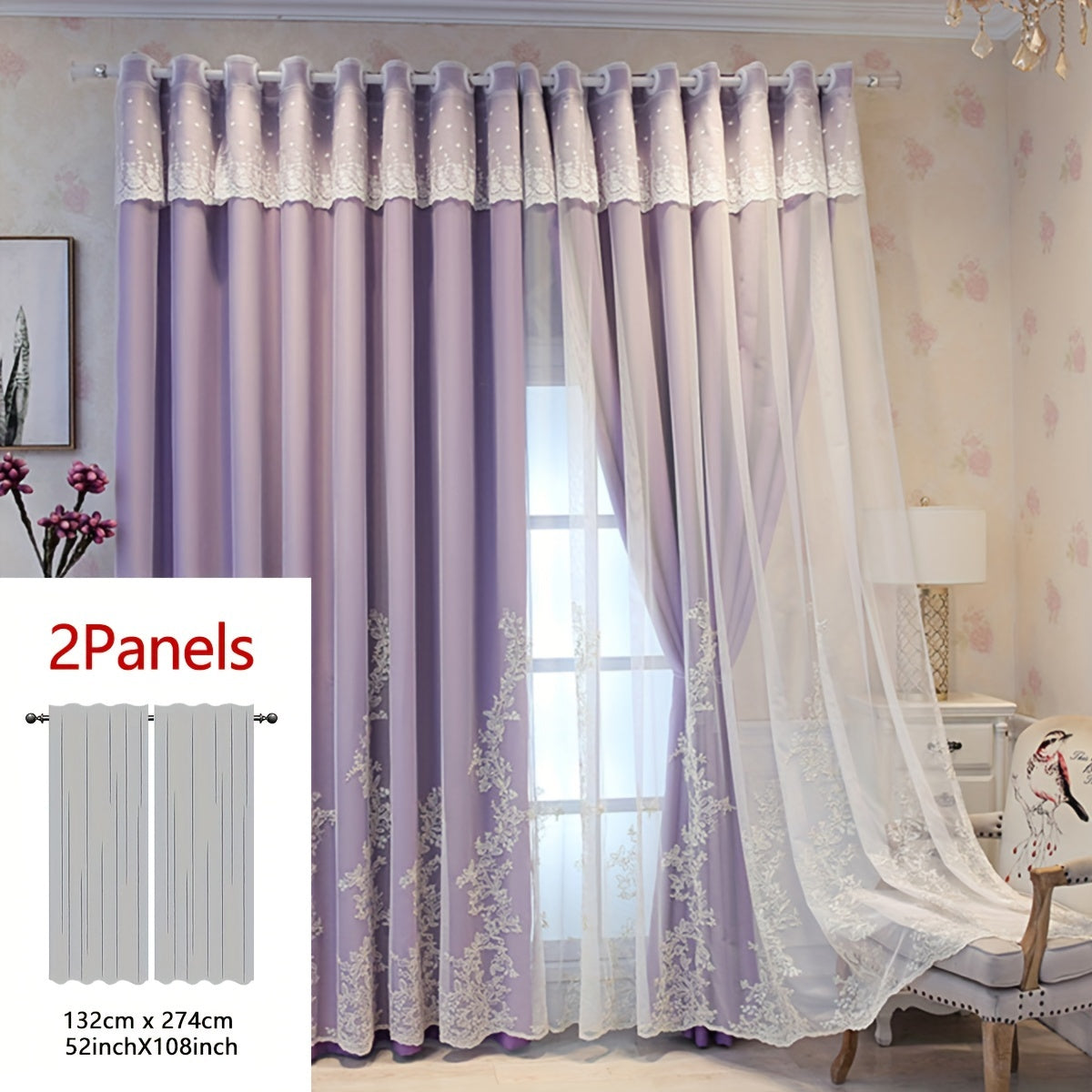 2 Piezas Cortinas Bordadas de Hada Elfo - Paneles de Cortina Translúcidos con Tela Integrada y Anillas