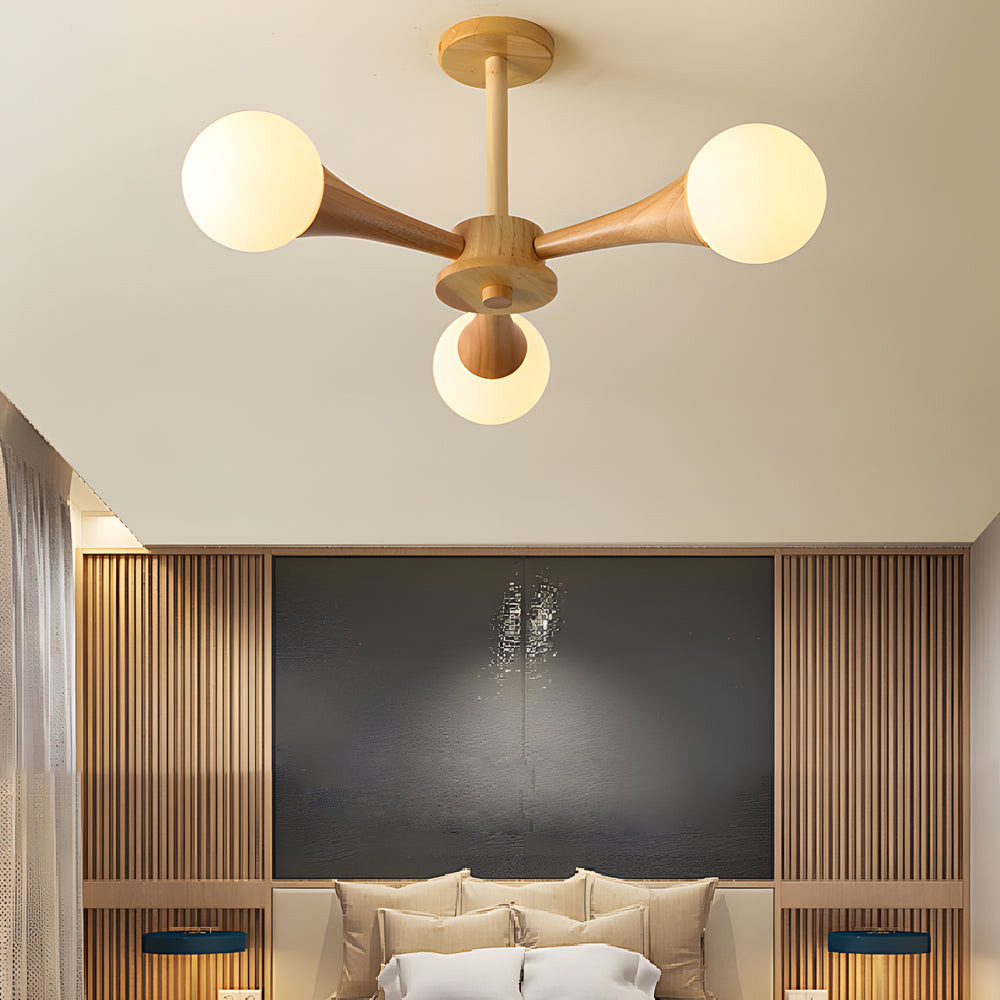 NordicGlow - Scandinavian Wooden Chandelier with Glass Lampshades