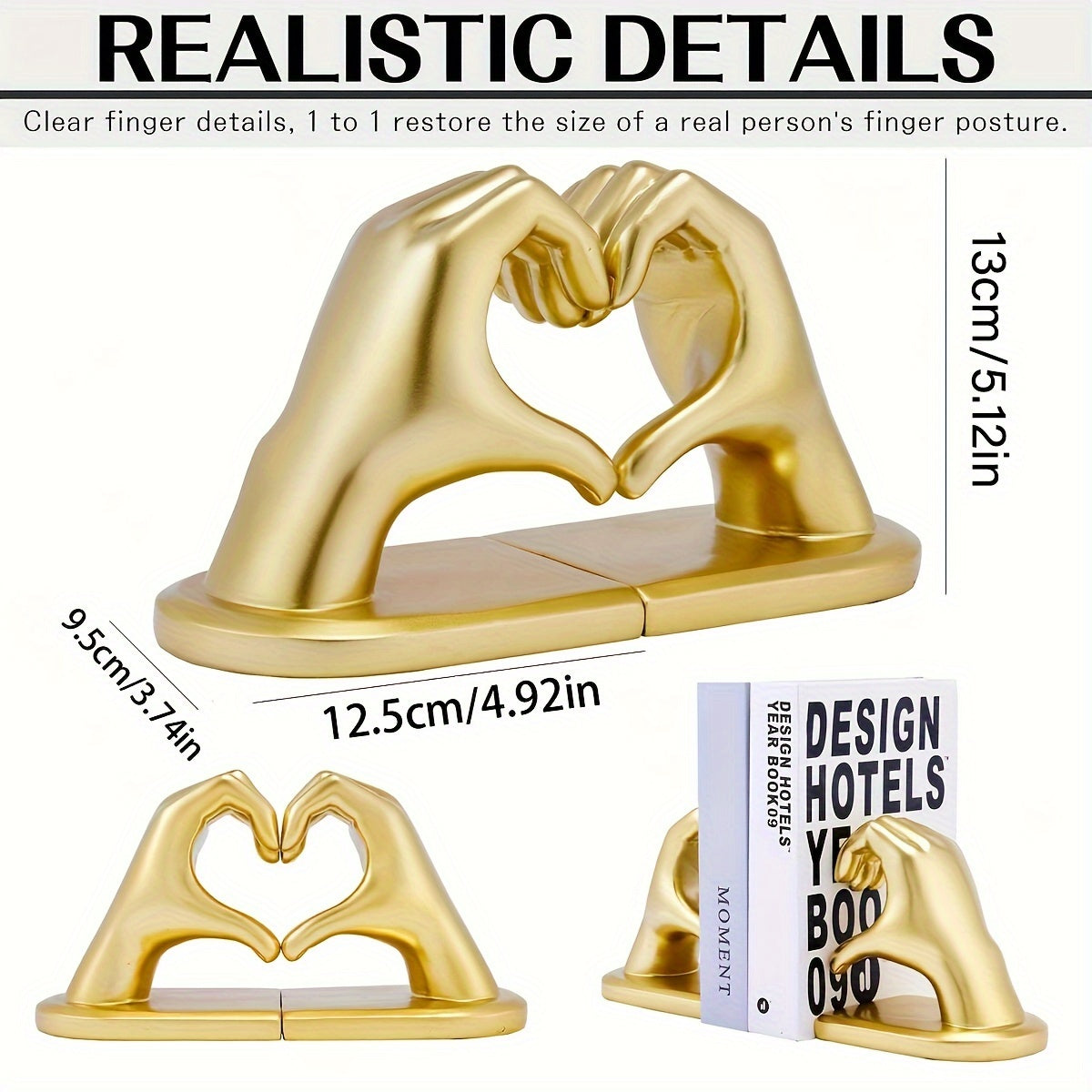 Heavy Duty Boekensteunen met Gouden Finger Heart Design - Moderne Kunst voor Thuisdecoratie