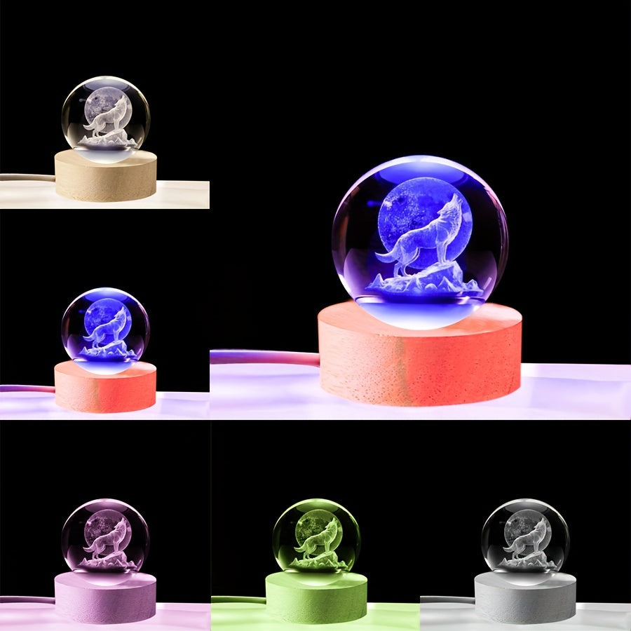 WolfLamp - Bola de nieve de cristal con lobo aullador 3D lámpara nocturna USB