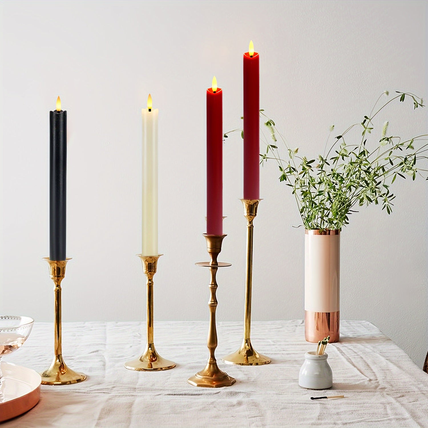 6x Velas de Cono Reales Sin Llama - Con Control Remoto, Velas LED Blanco Marfil para Decoración de Mesa y Bodas