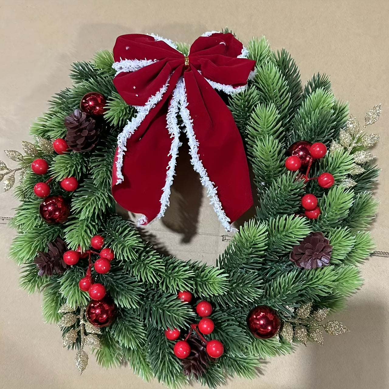 HolidayCharm - 44.98cm Festive Christmas Wreath for Front Door & Wall Decoration