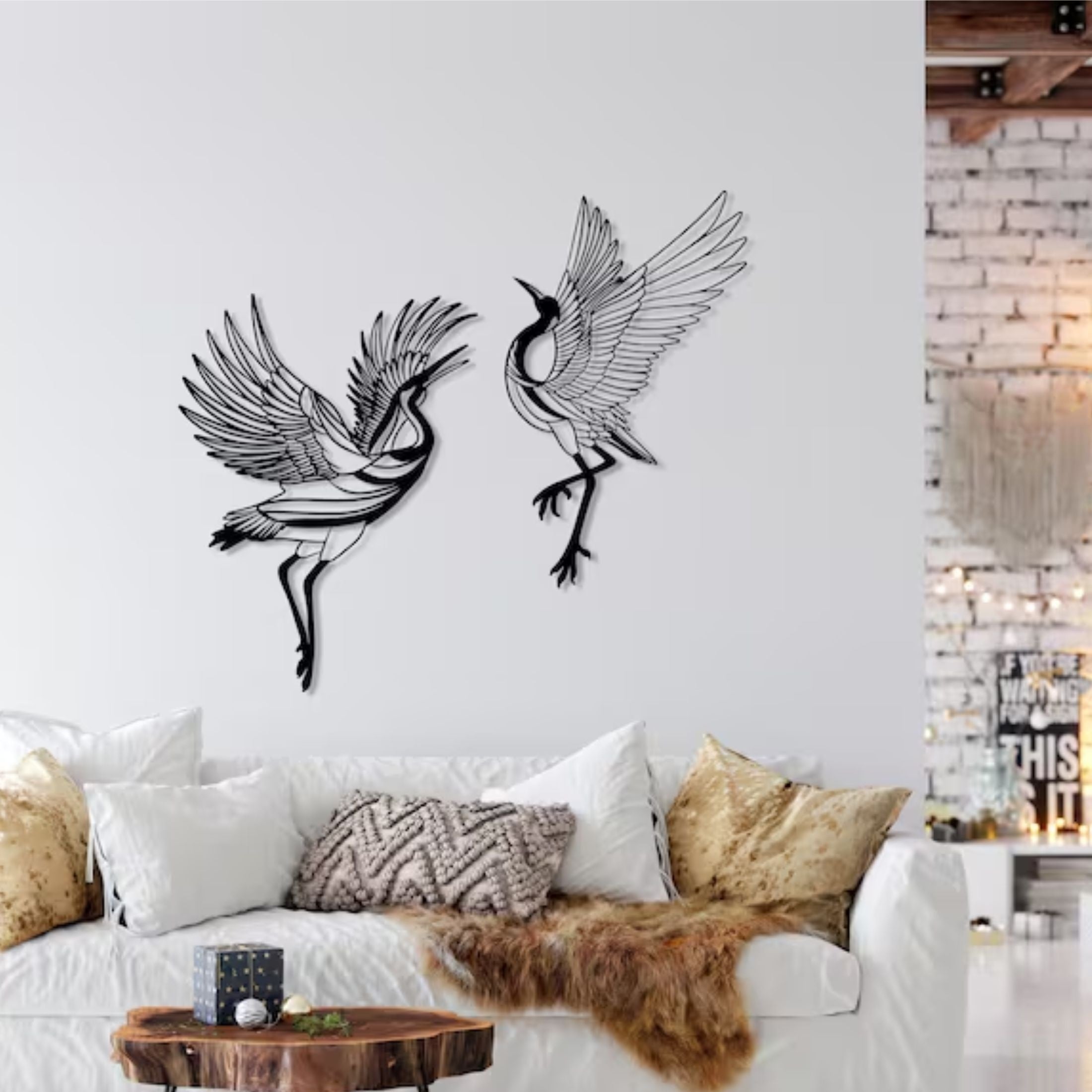 CraneArt - 2-piece Metal Crane Wall Art Set