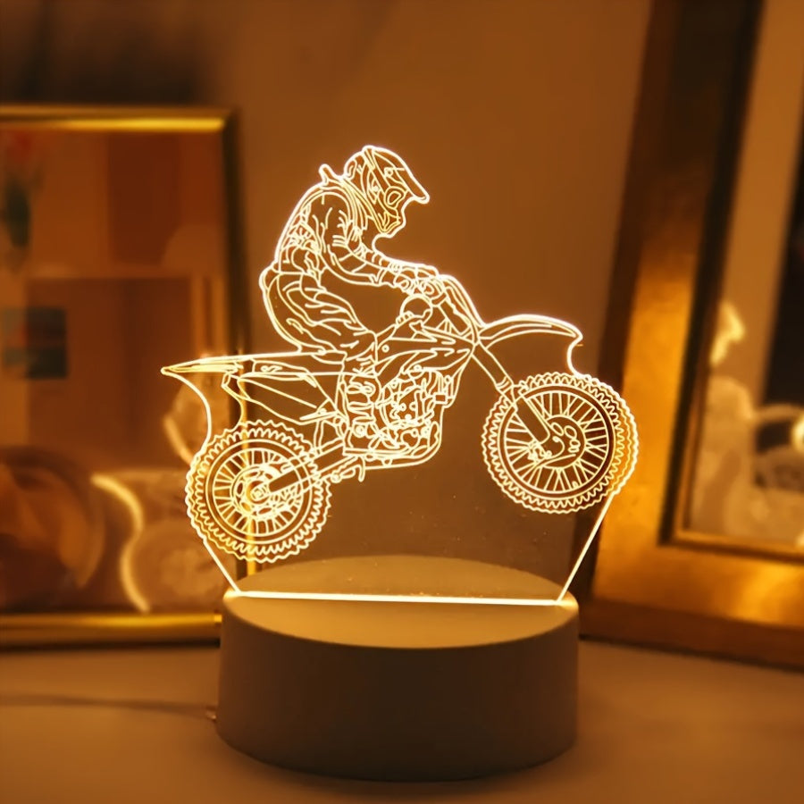 MotoLamp - 3D LED Night Lamp Motocross Theme, USB-Powered Ambient Light