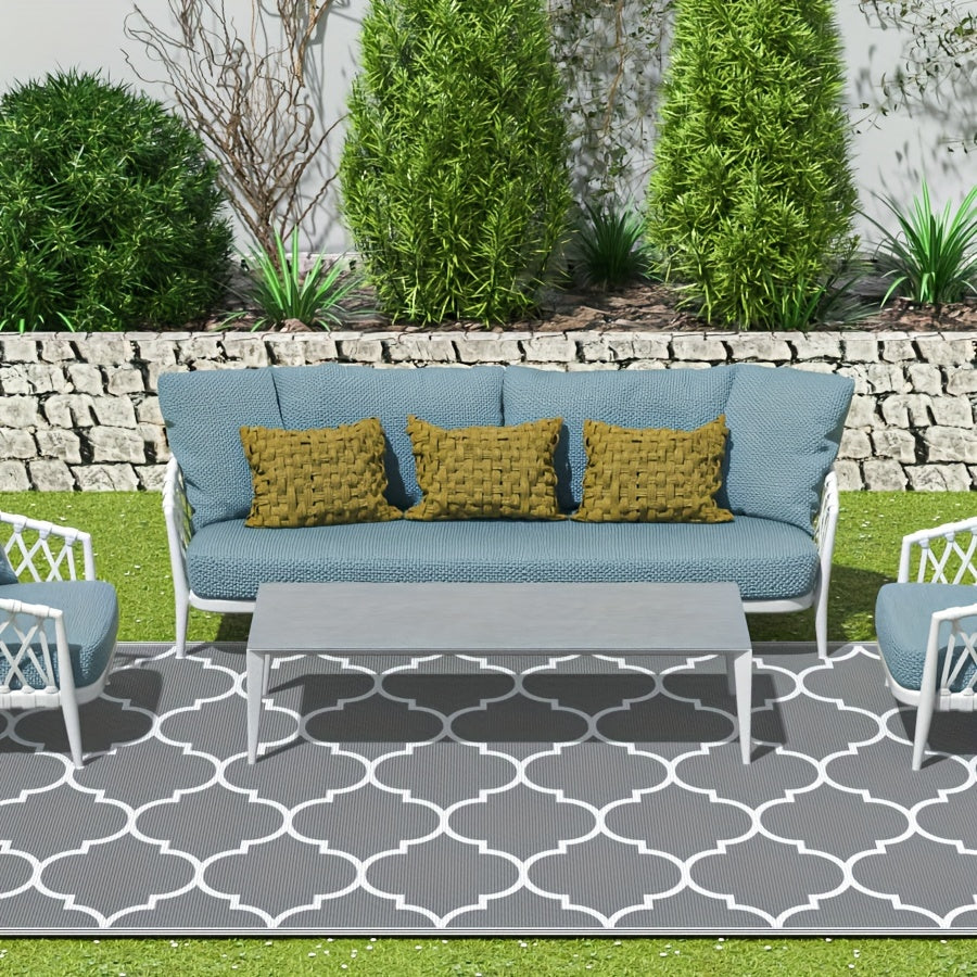 Tappeto Esterno Impermeabile e Reversibile - Perfetto per Terrazza, Campeggio, Camper, Picnic, Giardino, Balcone, Veranda e Spiaggia - Lavabile a Mano e Resistente alle Macchie in Materiale PP
