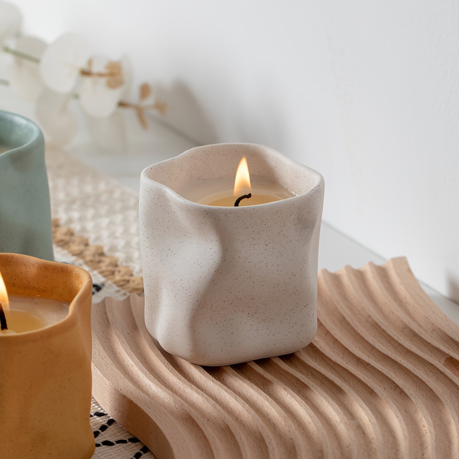 Castiçal Cerâmico Estilo Nórdico - Geometria Moderna e Minimalista, Perfeito para Decoração de Natal e Festas