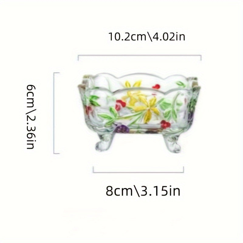 Taça de Vidro - Fruteira de Vidro Feita à Mão com Desenho de Flores