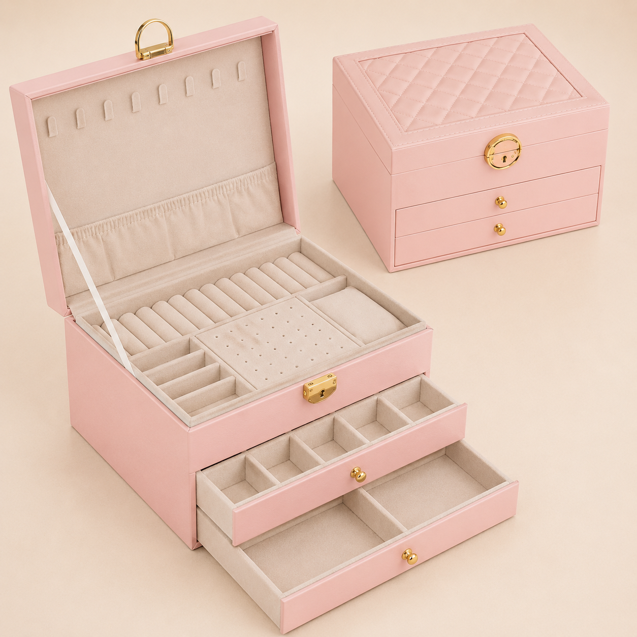 Mother's Day Gift Jewelry Box Organizer Three-Piece Storage Box Lock Drawers