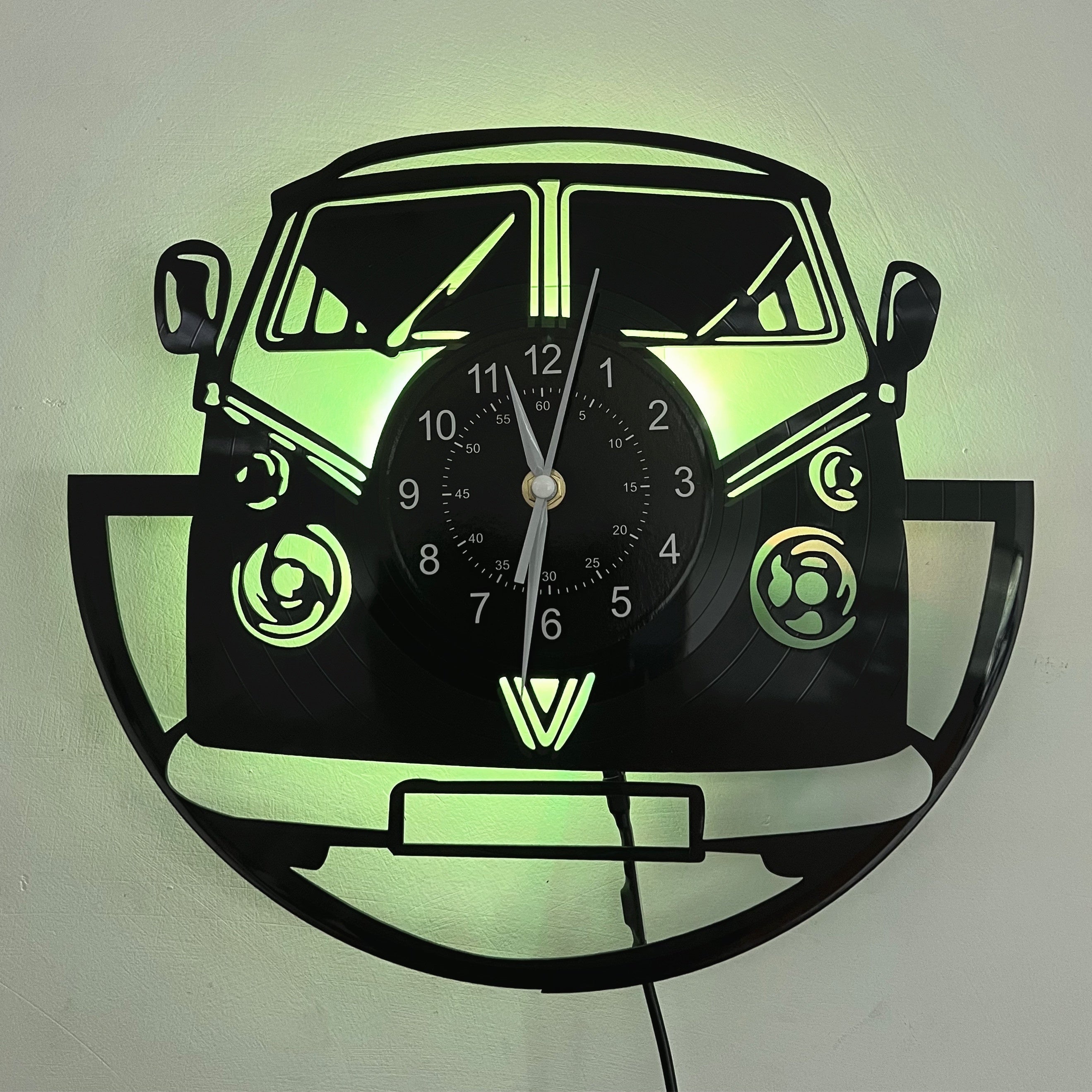 Vinyl Record Wandklok - Zwarte Auto Stille Klok voor Woonkamer, Slaapkamer en Kantoor (LED-type met USB beschikbaar)