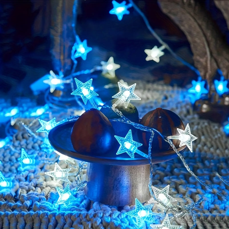 LuxeGlow - Blauwe & Witte Sterren LED Lichtslinger op Batterijen, Perfec