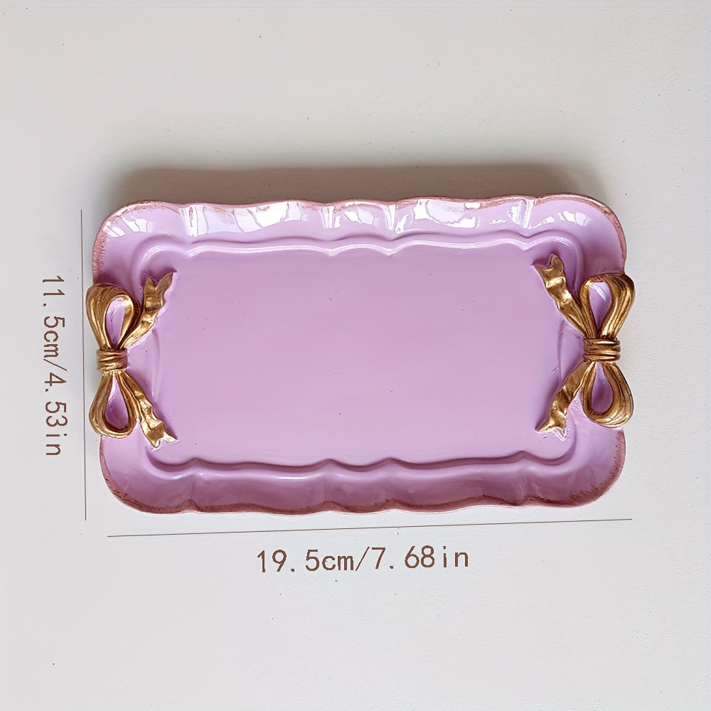 VintageServe Dessert Table - Rectangular Resin Candy Dish with Bow Closure