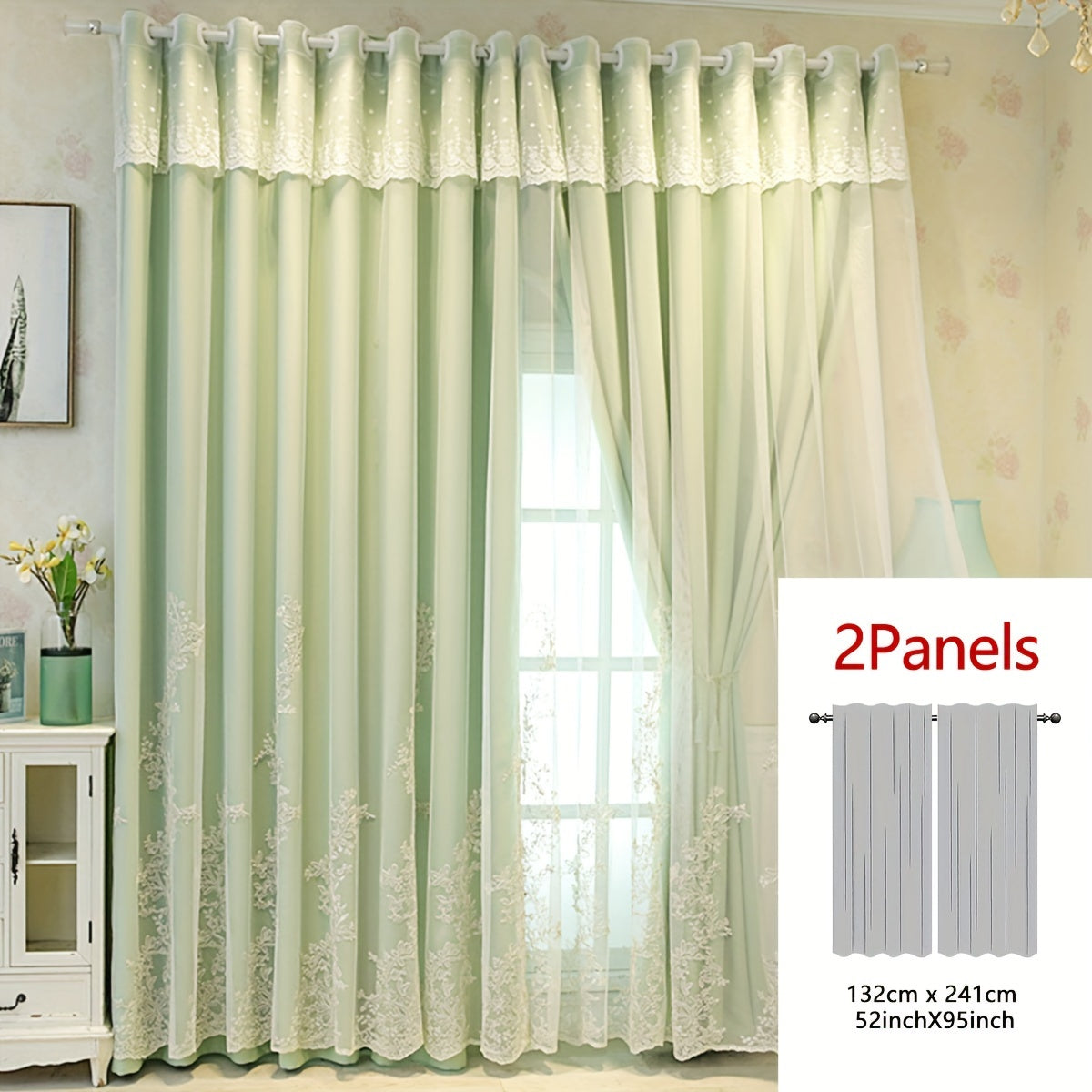 2 Piezas Cortinas Bordadas de Hada Elfo - Paneles de Cortina Translúcidos con Tela Integrada y Anillas