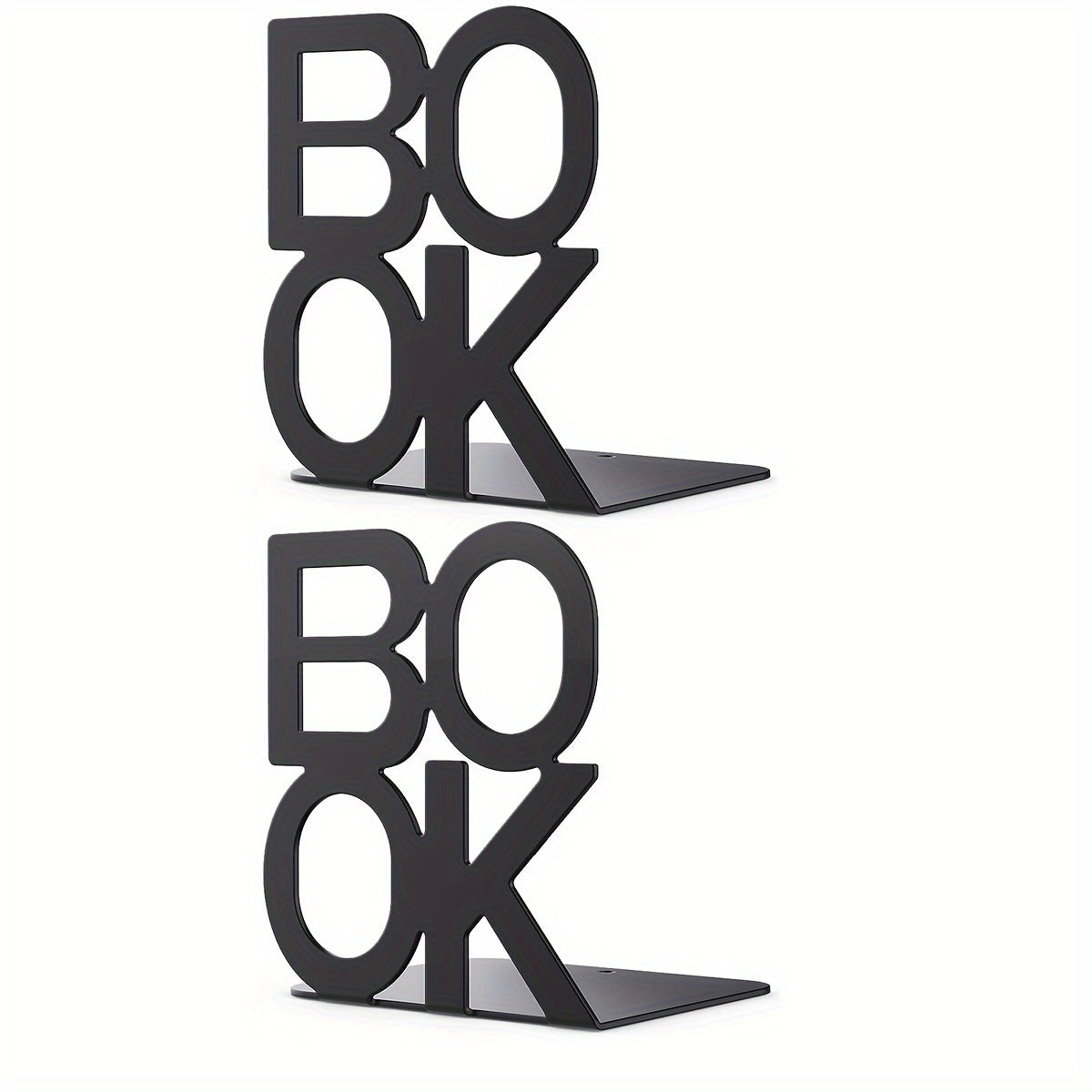 Conjunto de 2 Suportes de Ferro para Livros com Acabamento Envernizado - Design Decorativo em Forma de L com Inscrição ‘BOOK’