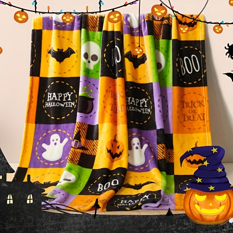 Manta de Pano de Lã às Quadrículas para o Halloween - Manta Suave e Luxuosa de Flanela para Sofá ou Cama