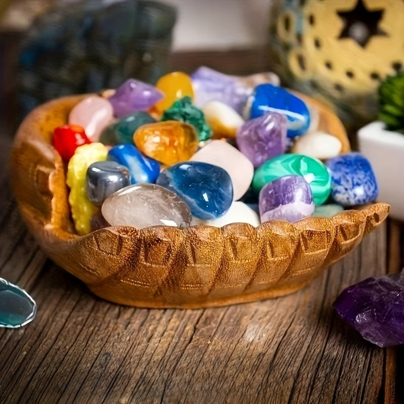 CrystalWood - Wooden Hand Bowl with Crystal Accents for Dresser Organization