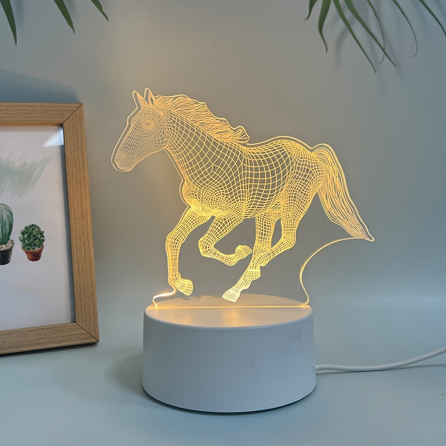 DierenLicht - Lampada Notturna a Forma di Cavallo Geometrico, Lampada da Tavolo LED Alimentata via USB