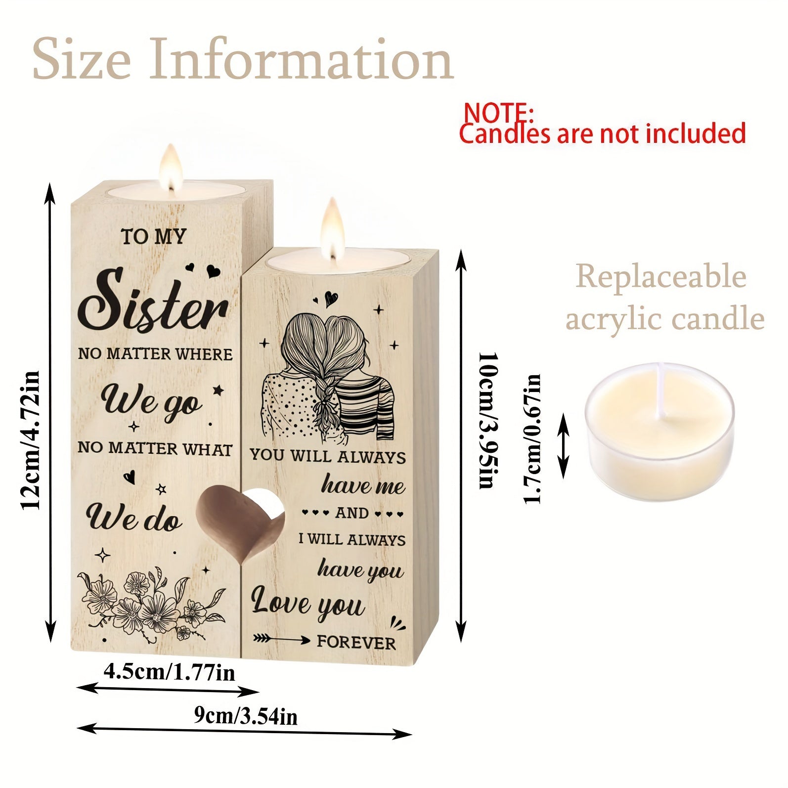 Portacandele in Legno a Forma di Cuore – Regalo per Sorelle, Natale, Compleanno, Regalo di Ringraziamento