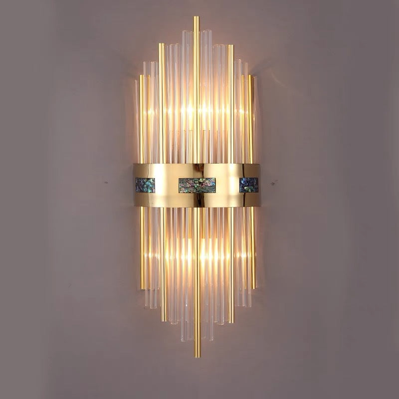 Candeeiro de Parede LED Crystal Kristal Dourado, Sala de Estar/Quarto, Metal/Acrílico