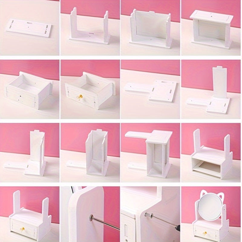 Make-up Spiegel met Lade – 360° Draaibaar, Cosmetica Opbergdoos Met Spiegel, Kattenoren Ontwerp