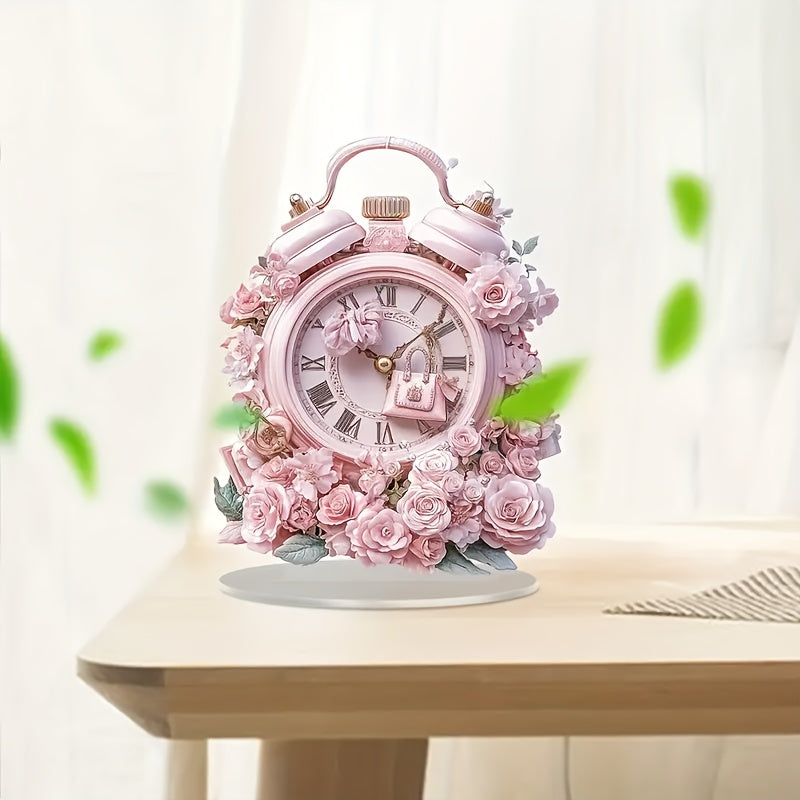 BohoClock - Bohemian Pink Flower Alarm Clock with Acrylic Display