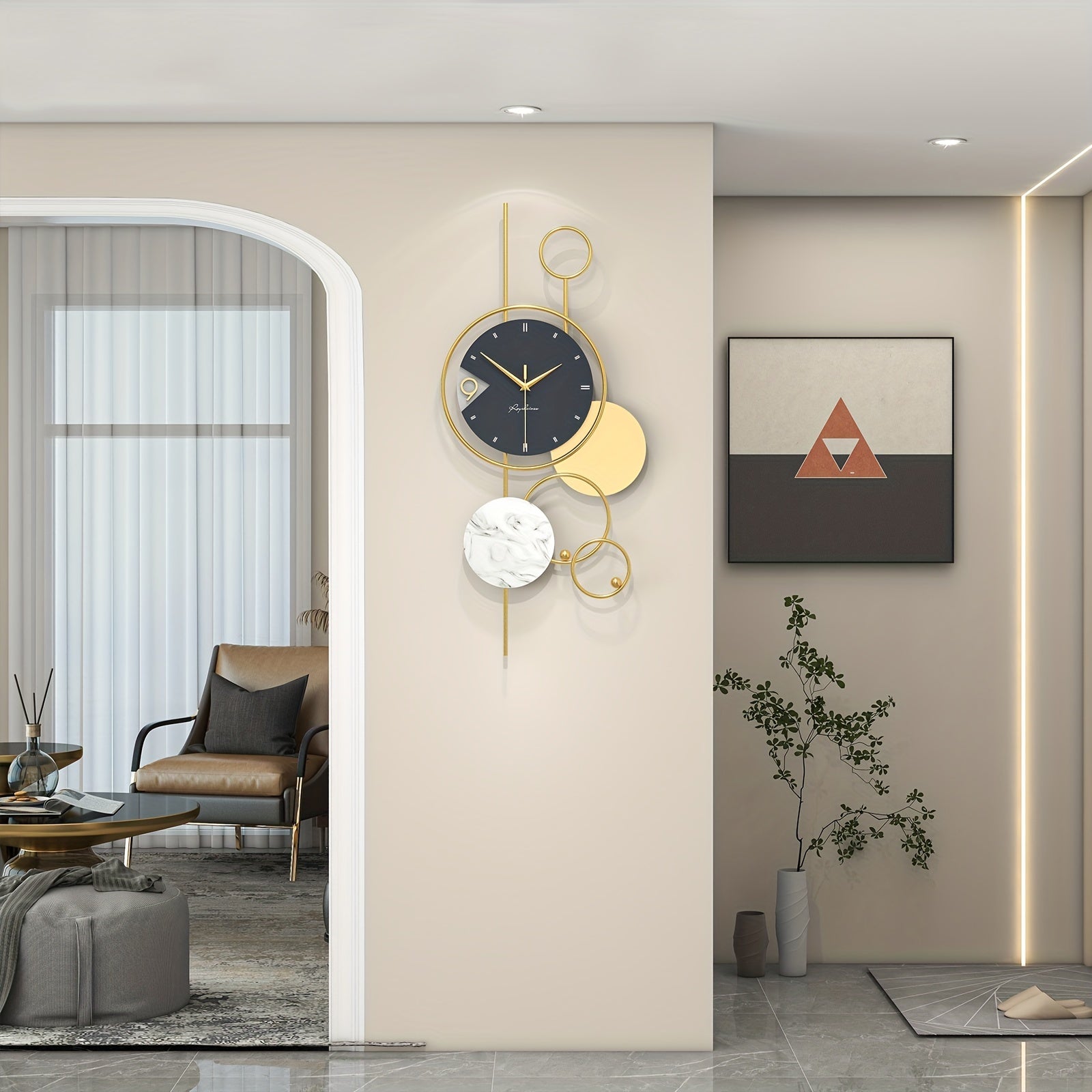 Moderne Gouden Metalen Wandklok - Stille Niet-Tikkende Klok, Uniek Ontwerp voor Woonkamer en Kantoor