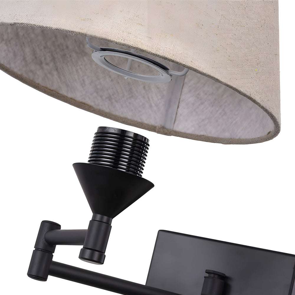 Lampada da parete a braccio snodato 1-Licht Plug-In con paralume in lino