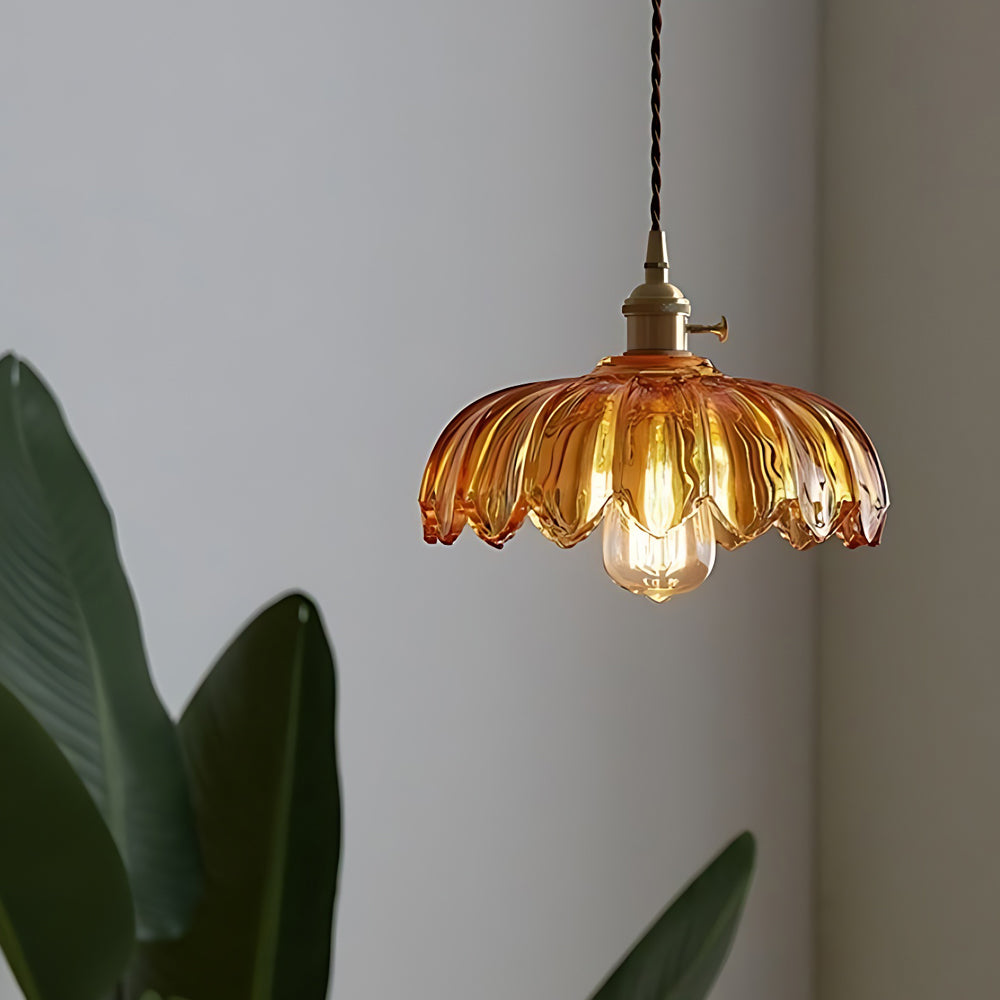BrassBloom - Vintage Hanging Lamp of Glass and Brass for Living Room and Dining Room